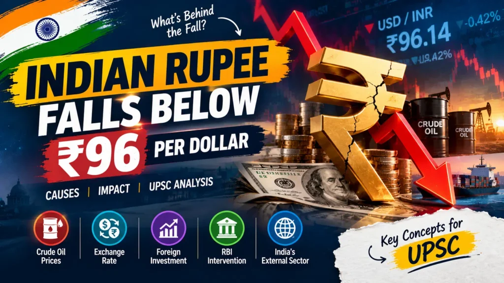Indian Rupee Falls Below ₹96 Per Dollar